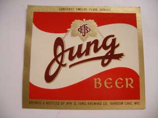 Vtg Jung Beer Random Lake WI Brewing Co   Label  