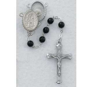   Pewter Black Glass Lourdes Water Rosary w/ Lourdes Water Center/boxed