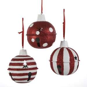   White Patterned Glittery Jingle Bell Ball Ornaments