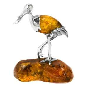  Sterling Silver Baltic Amber Crane Figurine Graciana 
