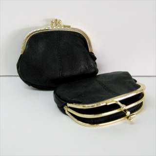 Black Real Leather Double Gold Frame coin purse AP12  