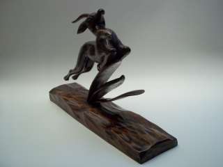 1930 ART DECO,LEAPING GAZELLE CARVED WOOD SCULPTURE  