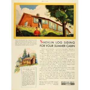  1930 Ad Shevlin Pine Log Summer Cabin Wilbur Tusler Homes Interior 
