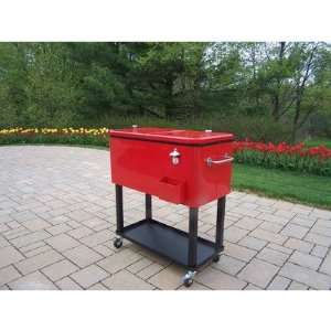  Oakland Living Steel 80qt Patio Cooler with Cart Red Color 