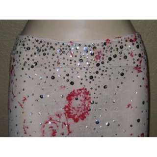 MARNI Pink White Red Floral Silver Sequin Gauze Long Cotton Skirt 40 