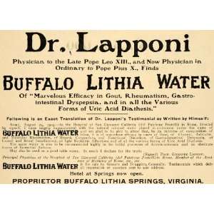  1906 Ad Dr Lapponi Buffalo Lithia Water Virginia Health 