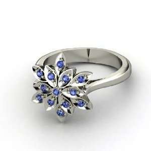  Dahlia Ring, Round Sapphire 14K White Gold Ring Jewelry