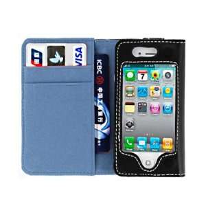  Blue Leather Wallet Case for Iphone 4/4s (Spring Sale 
