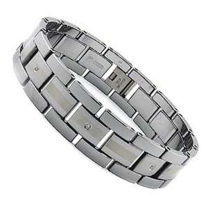 17MM Tungsten Carbide Bracelet with Laser Etching and 3 Diamonds 8.5