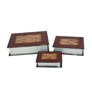  Three Piece Wooden Book Box Set in Brown