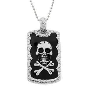  Mens Stainless Steel Dog Tag with Skull and Crossbones 