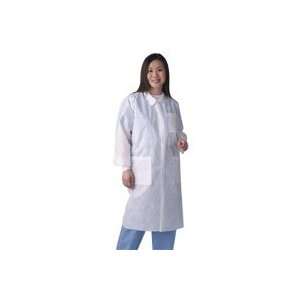 Medline blue lab coats with traditional collar and knit cuffs, small 