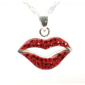  925 Silver Red Crystal Lips Pendant on 18 Chain by TOC 