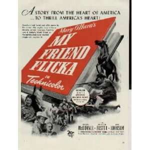  1943 Movie Ad, Mary OHaras MY FRIEND FLICKA, starring 