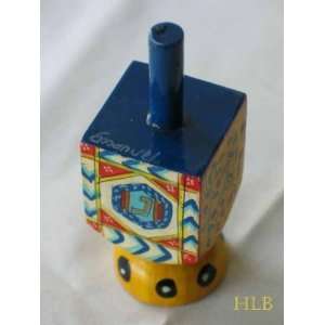  Wooden Dreidel with Wood Stand Hand Painted by Yair 