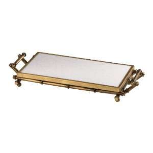  Antique Gold Hollywood Regency Bamboo Marble Serving Tray 
