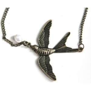   retro antique style bronze bird with faux pearl necklace jewelry bead