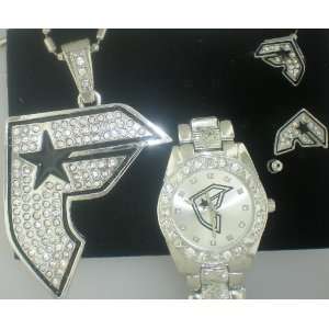  FAMOUS STARS AND STRAPS SILVER #3CHARM+EARRINGS+white FACE 