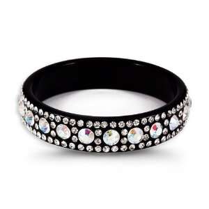    White Rainbow Swarovski Crystal Black Bangle Bracelet Jewelry