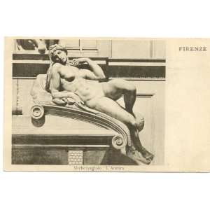 1900 Vintage Postcard Michelangelo Sculpture of Dawn   Medici Tomb 