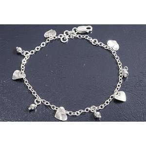  Sterling Silver Mini Heart & Ball Charms Bracelet Jewelry