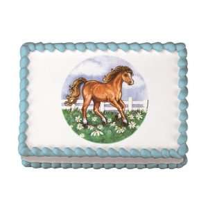 Edible Horse In Field Cake Decal (1 pc) Grocery & Gourmet Food