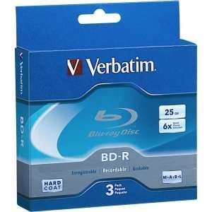  Verbatim Blu ray Recordable BD R 6x Disc. 3PK BD R 6X 25GB 