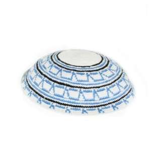  Set of 2, 16 Centimeter Knitted Kippah with Light Blue and 