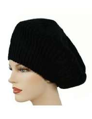 Black Knit Soft Stretch Traditional Tami Beret Cap Hat