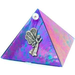  2 inch Art Glass Pyramid Box Angel Blue Iridescent (each 