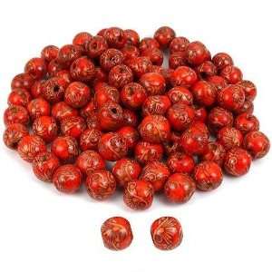   Red Round Art Wood Loose Beads 13mm for Crafts Hemp