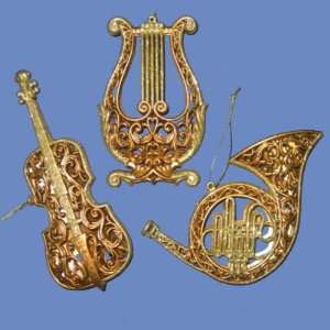 Club Pack of 12 Antiqued Gold Musical Instruments Christmas Ornaments