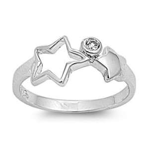 925 Sterling Silver Star Baby Ring with Clear CZ Stone   Packaged in 