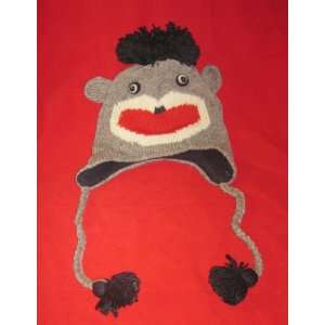  Sock Monkey Winter Hat Grey Adult Size/One Size Fits All 