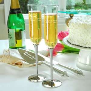   Designer Champagne Flutes & Cake Server Set