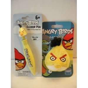  BUNDLE OF 2  YELLOW ANGRY BIRD BAG CLIP AND PEN 