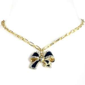 Black Crystal 18k Gold Plated Bow Fashion Necklace 