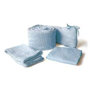  Cable Knit Portable Crib Bedding Set   Color Blue Baby