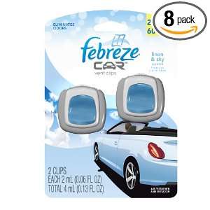 Febreze Car Vent Clip Air Freshener, Linen and Sky, 2 Count, 0.13 