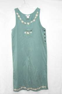 Dress Barn Woman green Cotton Jumper Straight Shift Dress Embroidered 
