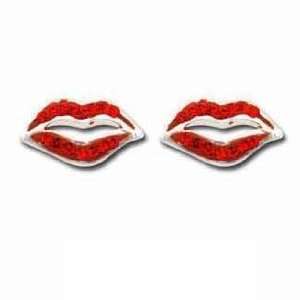  925 Silver Crystal Encrusted Red Lips Earrings by TOC 