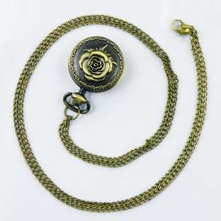   case Copper toned Quartz Pocket Watch Pandent Necklace Chain  