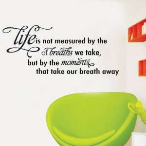 Wall Quote decal   Life is not measured by the breaths we take, but by 