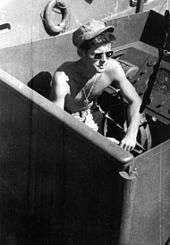 LTJG Kennedy on his navy patrol boat, the PT 109