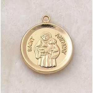 St. Anthony 22 Kt Gold Over Sterling Round Patron Saint Medal Catholic 
