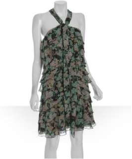 Diane Von Furstenberg green floral tiered chiffon Kalmar halter 