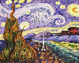 Van Gogh Starry Night Texture Oil Painting 24x36 blue  