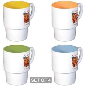  Stackable Coffee Mugs (4) One Nation Under God Teddy Bears 