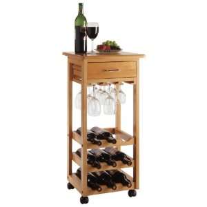  Wine Cart w/ Glass Rack & Drawer