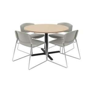  42 Inch Round Table and 4 Zeng Stack Chairs Set 